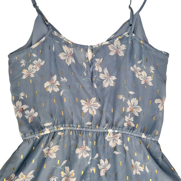 Fit & Flare Swiftie Dress Large Blue Gold Floral Lined Sleeveless Coquette Flirt - Picture 15 of 16